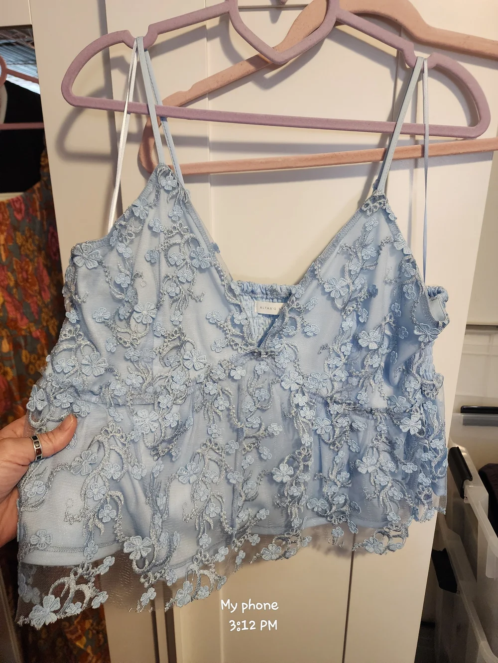 Altar'd State Light Blue And Silver Lace Floral Camisole Top - Picture 5 of 5